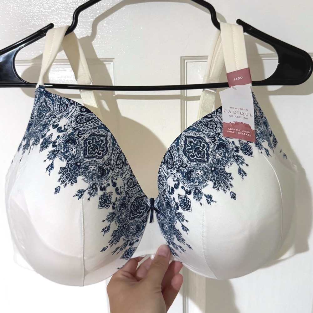 Cacique Modern Collection Lightly Lined Full Coverage Bra 44DD Blue Paisley